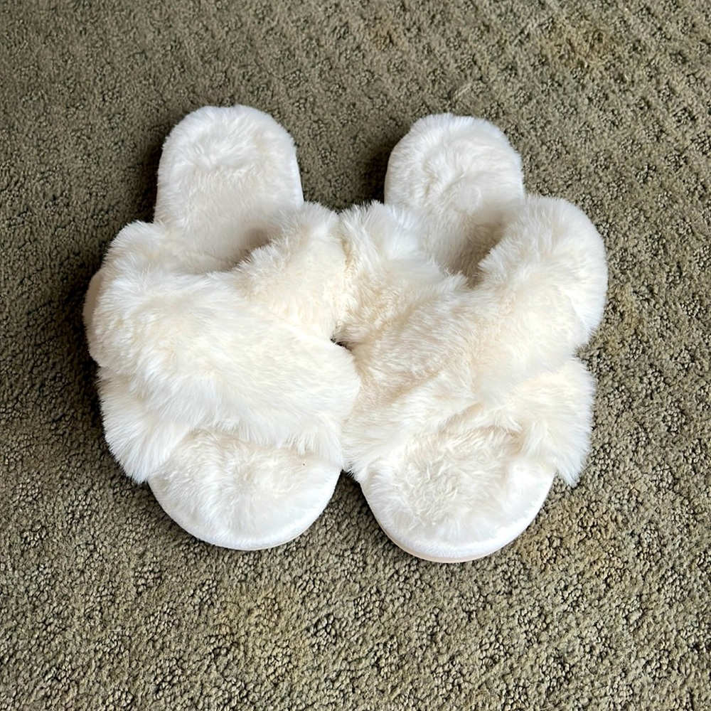 White fuzzy slippers
